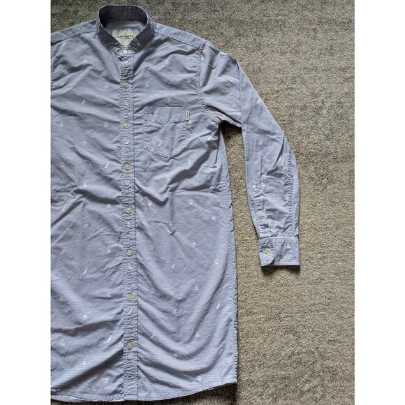 Carhartt WIP Orton Blue & White Striped, BAND COLLAR - Small RARE - Picture 3 of 16